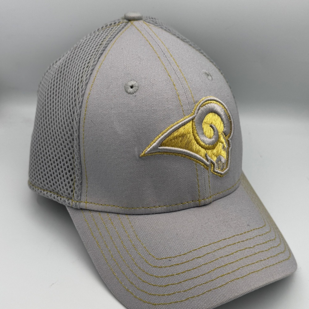New Era Los Angeles Rams 39THIRTY Grey Gold Mesh Stretch Fit Hat Mens L/XL